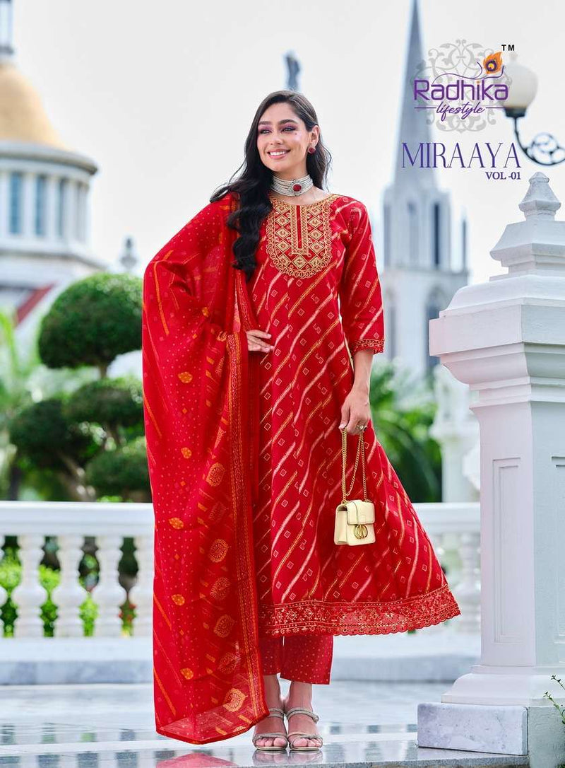 Radhika Lifestyle Miraaya Vol 1 Silk Festiv Wear Kurti Pant Dupatta Set