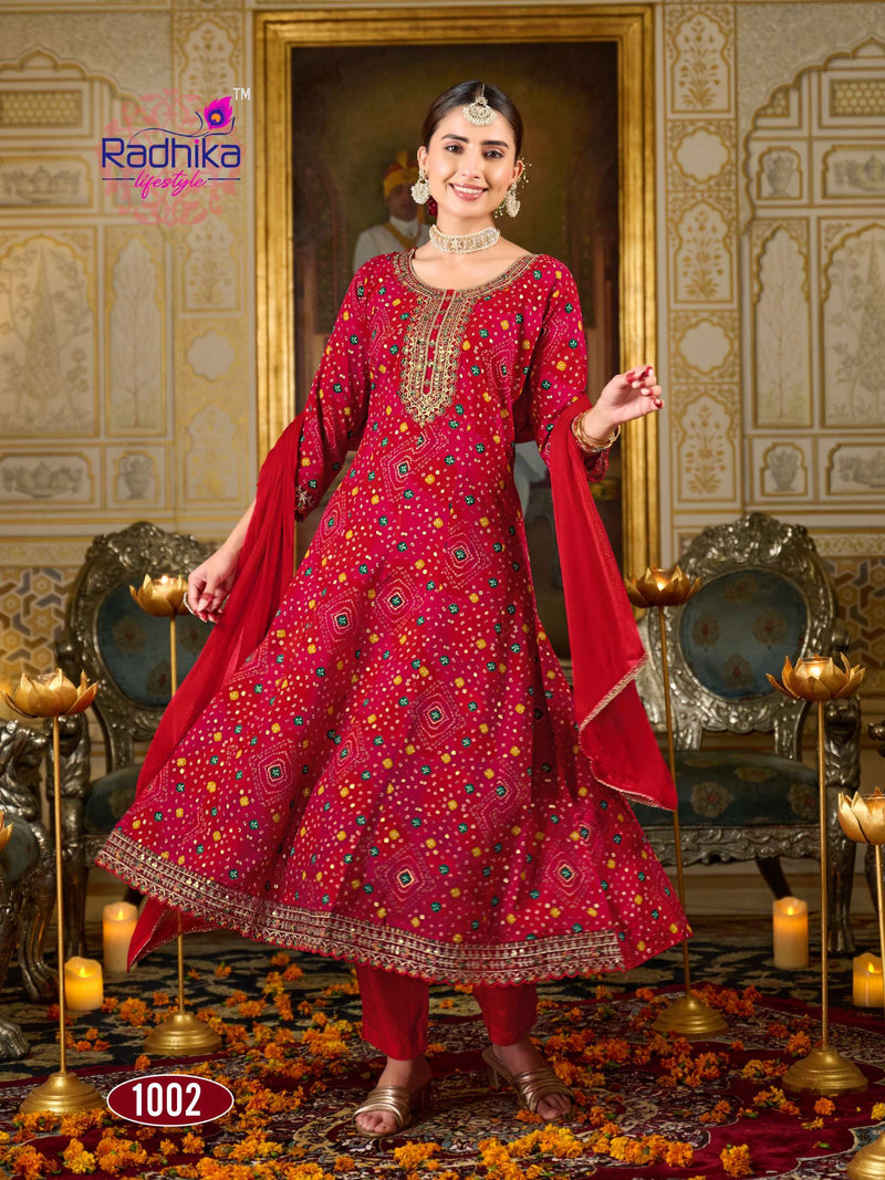 Radhika Lifestyle Prasang Vol 1 Rayon Foil Print Embroidery Work Anarkali Gown