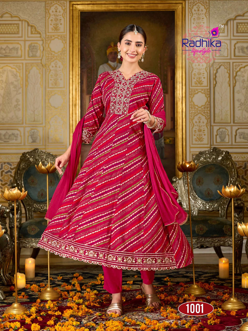 Radhika Lifestyle Prasang Vol 1 Rayon Foil Print Embroidery Work Anarkali Gown