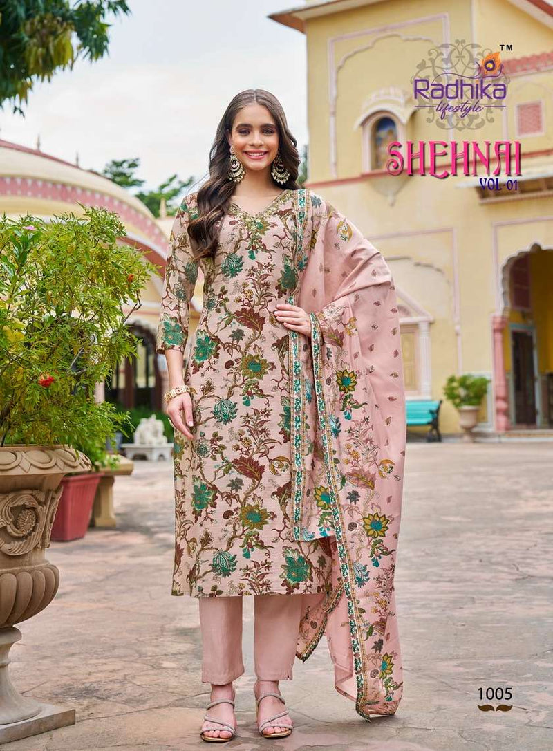 Radhika Lifestyle Shehnai Vol 1 Modal Silk Hand Work Kurti Pant Dupatta Set