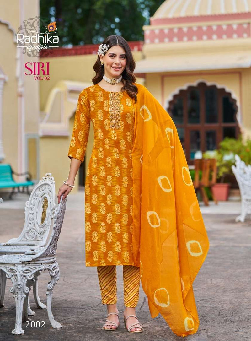 Radhika Lifestyle Siri Vol 2 Rayon Foil Print Casual Wear Kurti Pant Dupatta Set