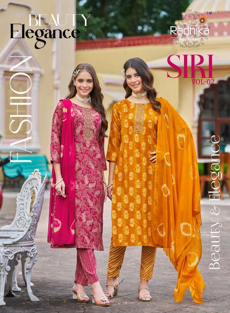 Radhika Lifestyle Siri Vol 2 Rayon Foil Print Casual Wear Kurti Pant Dupatta Set