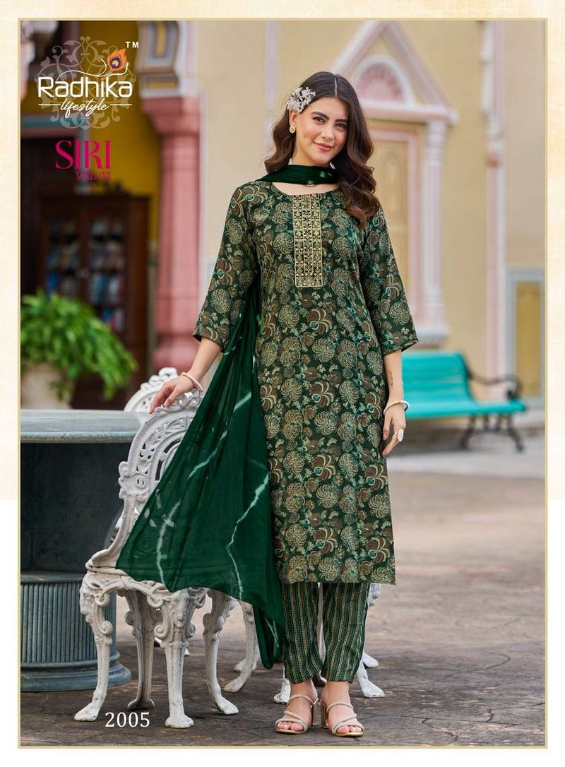 Radhika Lifestyle Siri Vol 2 Rayon Foil Print Casual Wear Kurti Pant Dupatta Set