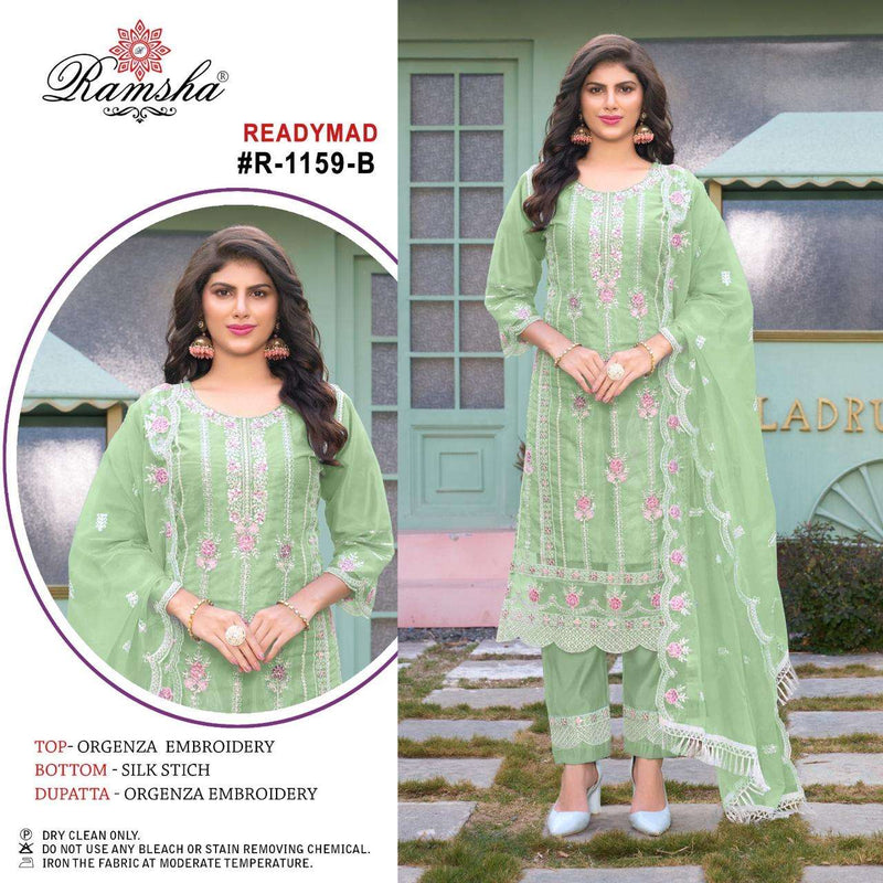 Ramsha R 1159 Organza Embroidery Pakistani Style Party Wear Pret Kurti Pant Dupatta Set