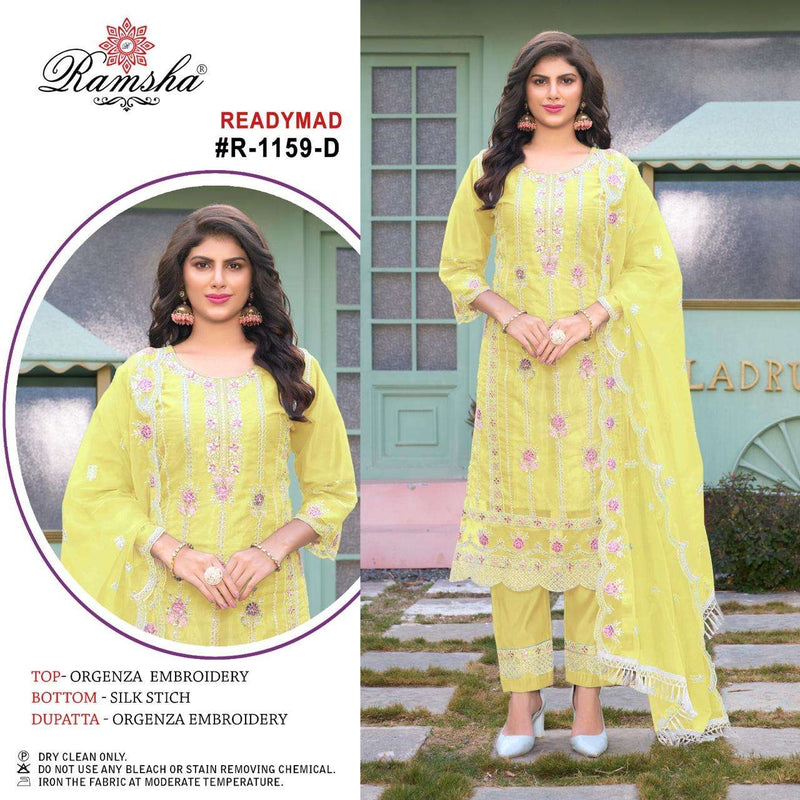 Ramsha R 1159 Organza Embroidery Pakistani Style Party Wear Pret Kurti Pant Dupatta Set