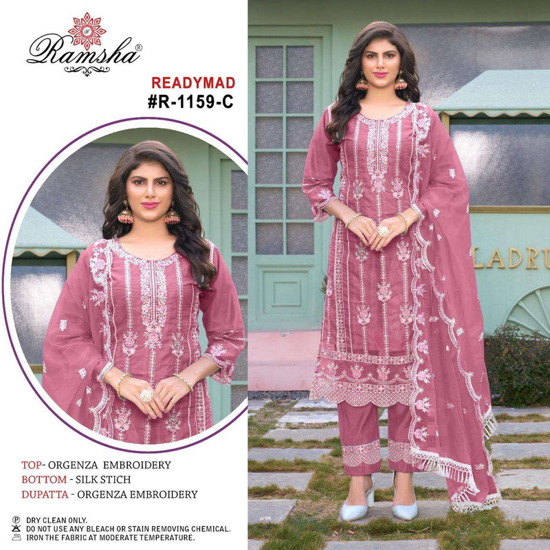 Ramsha R 1159 Organza Embroidery Pakistani Style Party Wear Pret Kurti Pant Dupatta Set