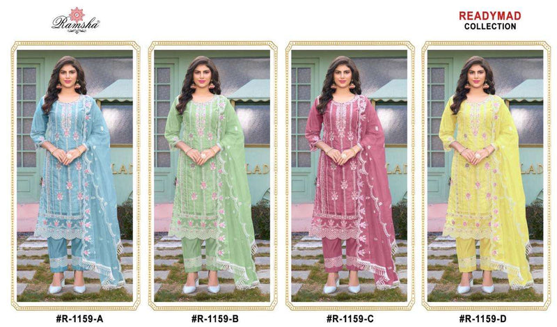 Ramsha R 1159 Organza Embroidery Pakistani Style Party Wear Pret Kurti Pant Dupatta Set