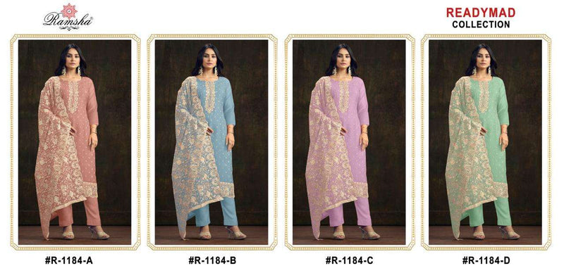 Ramsha R 1184 Organza Embroidery Party Wear Pret Suit Collection