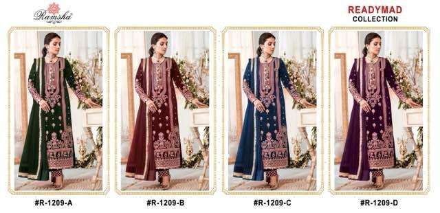 Ramsha R 1209 Velvet Embroidery Pakistani Style Pret Kurti Pant Dupatta Set