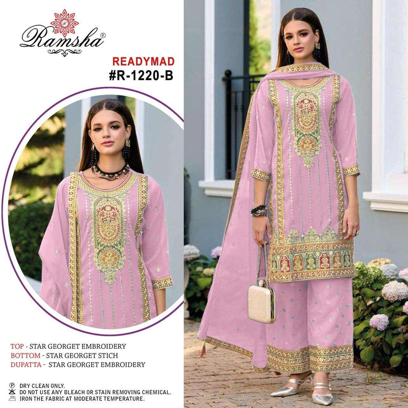 Ramsha R 1220 Georgette Embroidery Fancy Pret Kurti Pant Dupatta Set