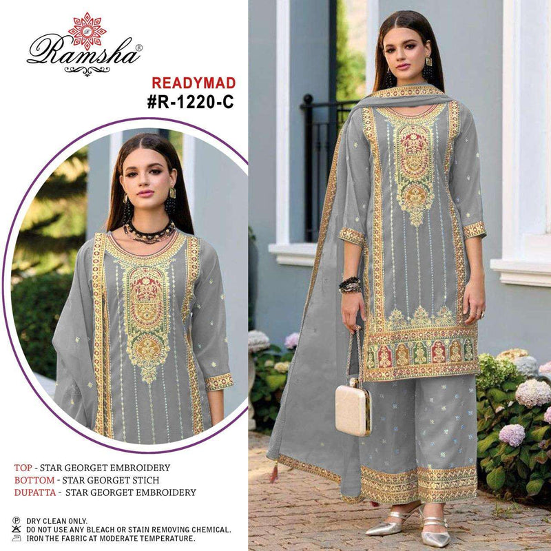 Ramsha R 1220 Georgette Embroidery Fancy Pret Kurti Pant Dupatta Set