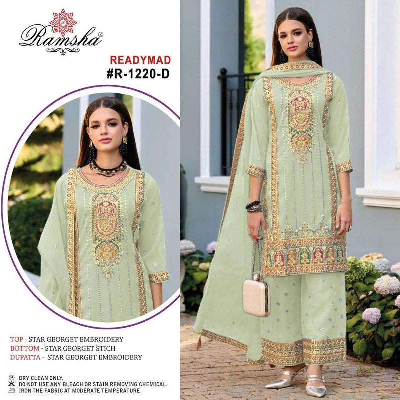 Ramsha R 1220 Georgette Embroidery Fancy Pret Kurti Pant Dupatta Set