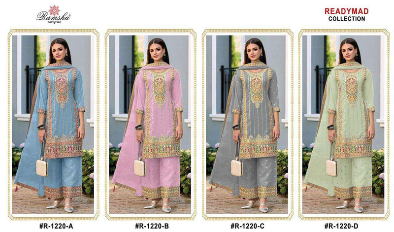 Ramsha R 1220 Georgette Embroidery Fancy Pret Kurti Pant Dupatta Set