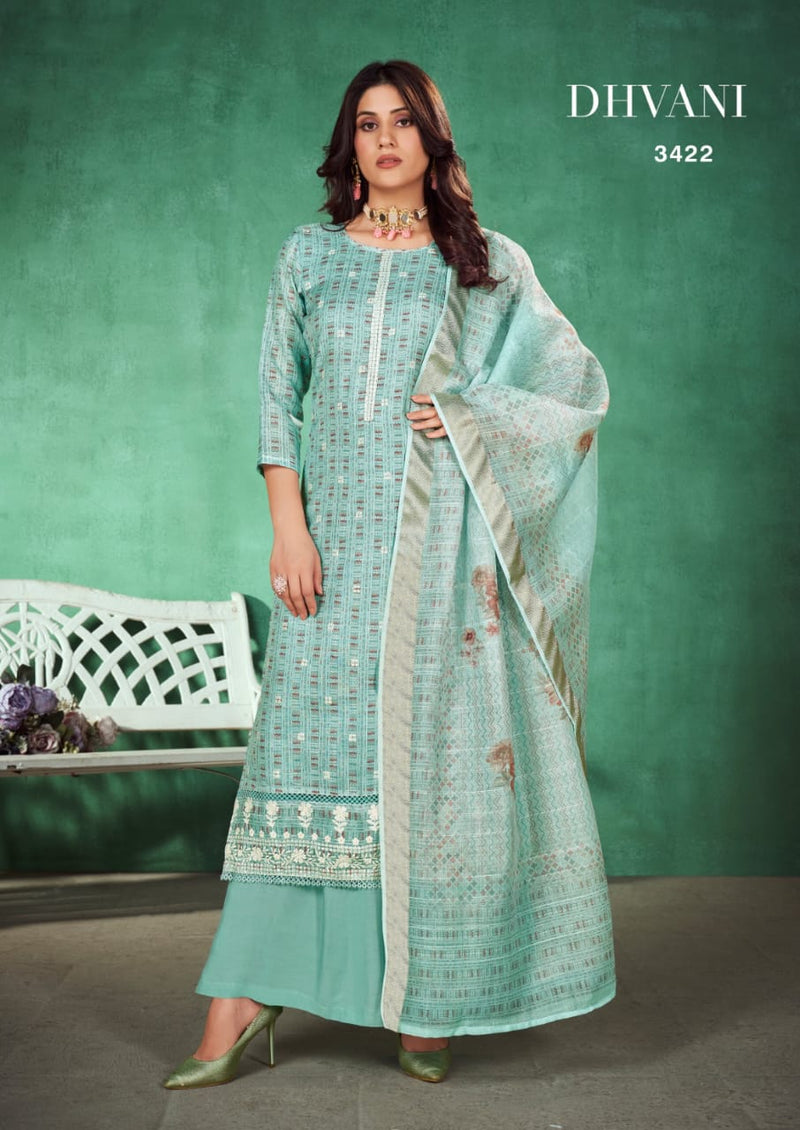 Rang Dhvani Printed Linen Fancy Work Designer Partywear Salwar Kameez