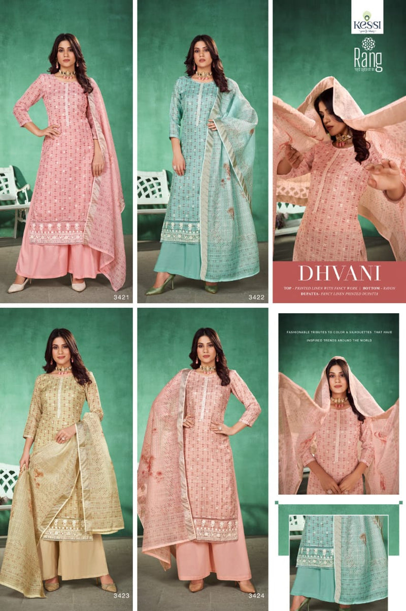 Rang Dhvani Printed Linen Fancy Work Designer Partywear Salwar Kameez