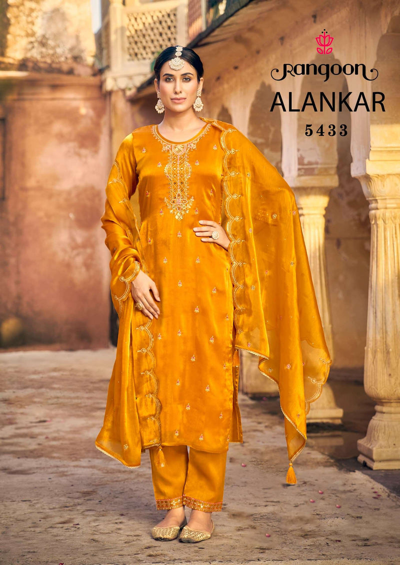 Rangoon Alankar Silk Fancy Mirror Hand Work Festiv Wear Kurti Pant Dupatta Set