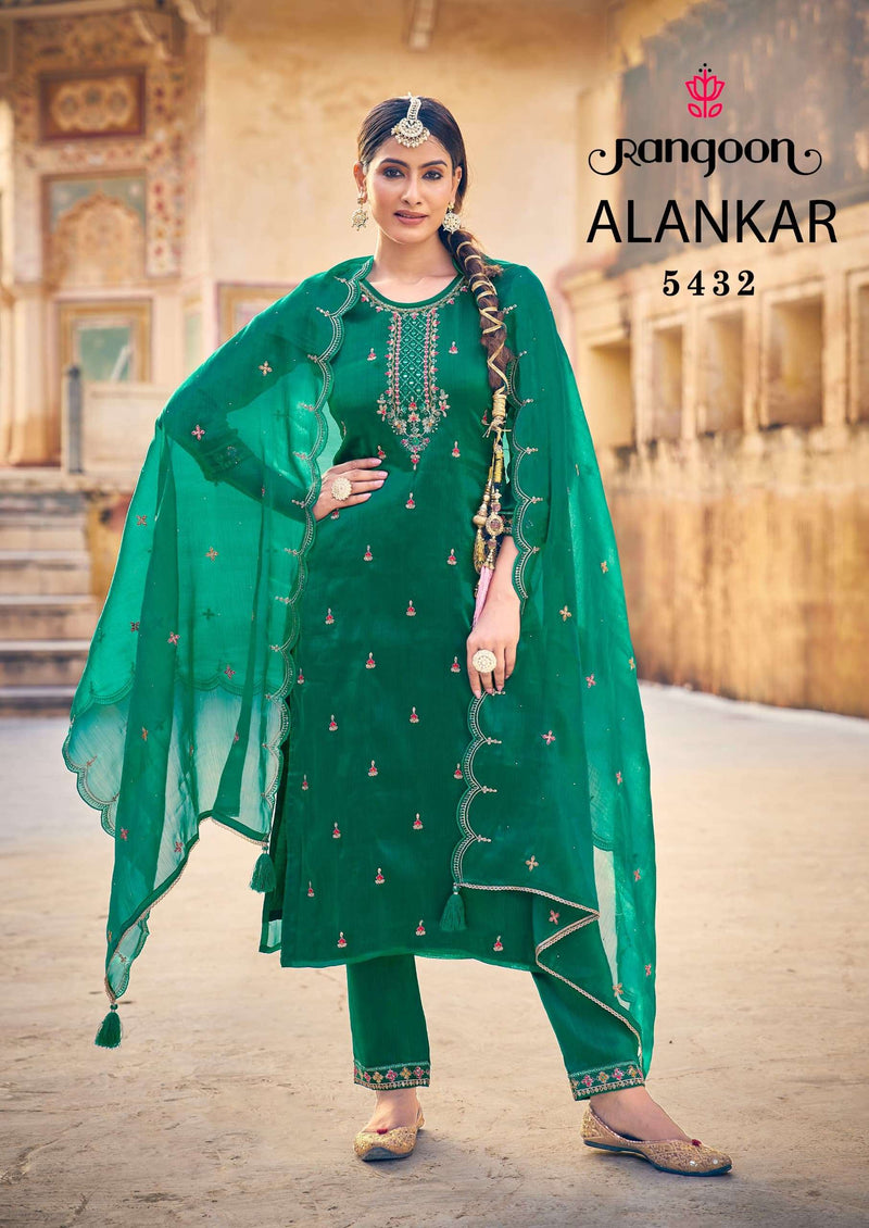 Rangoon Alankar Silk Fancy Mirror Hand Work Festiv Wear Kurti Pant Dupatta Set