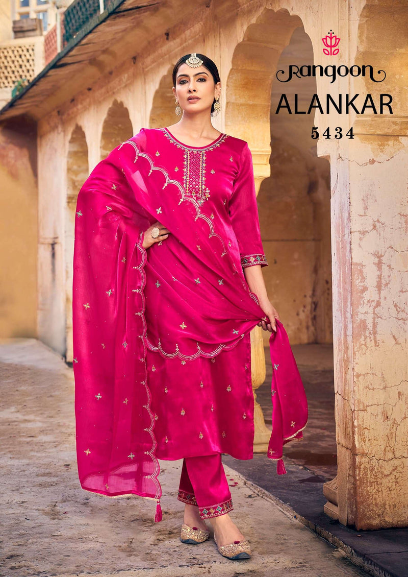 Rangoon Alankar Silk Fancy Mirror Hand Work Festiv Wear Kurti Pant Dupatta Set