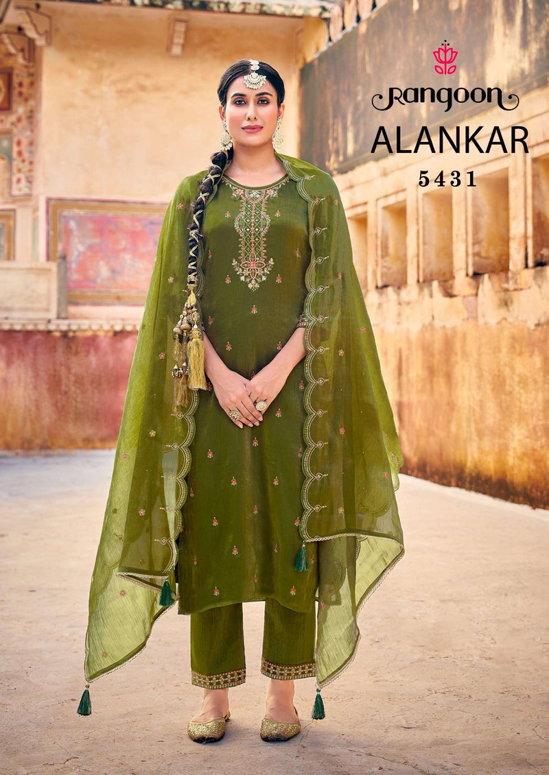 Rangoon Alankar Silk Fancy Mirror Hand Work Festiv Wear Kurti Pant Dupatta Set