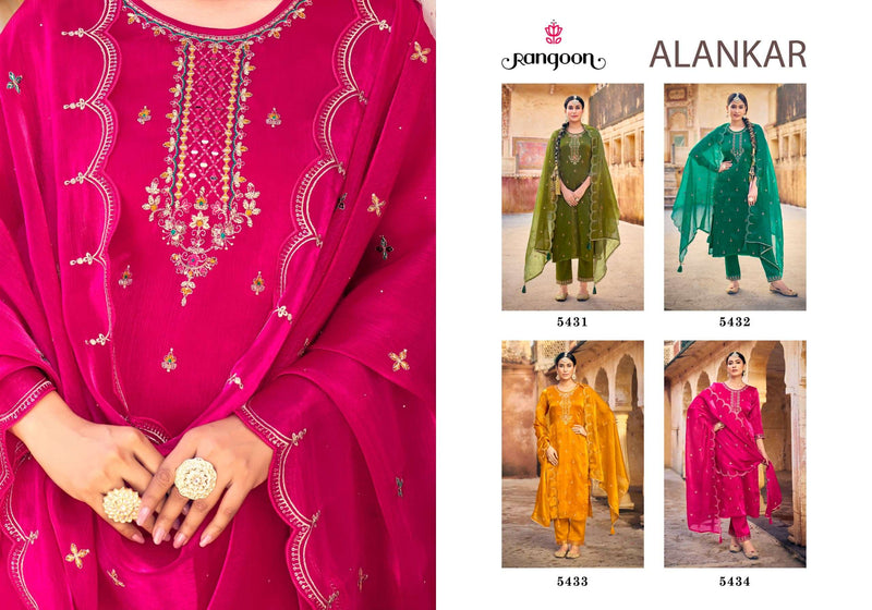 Rangoon Alankar Silk Fancy Mirror Hand Work Festiv Wear Kurti Pant Dupatta Set