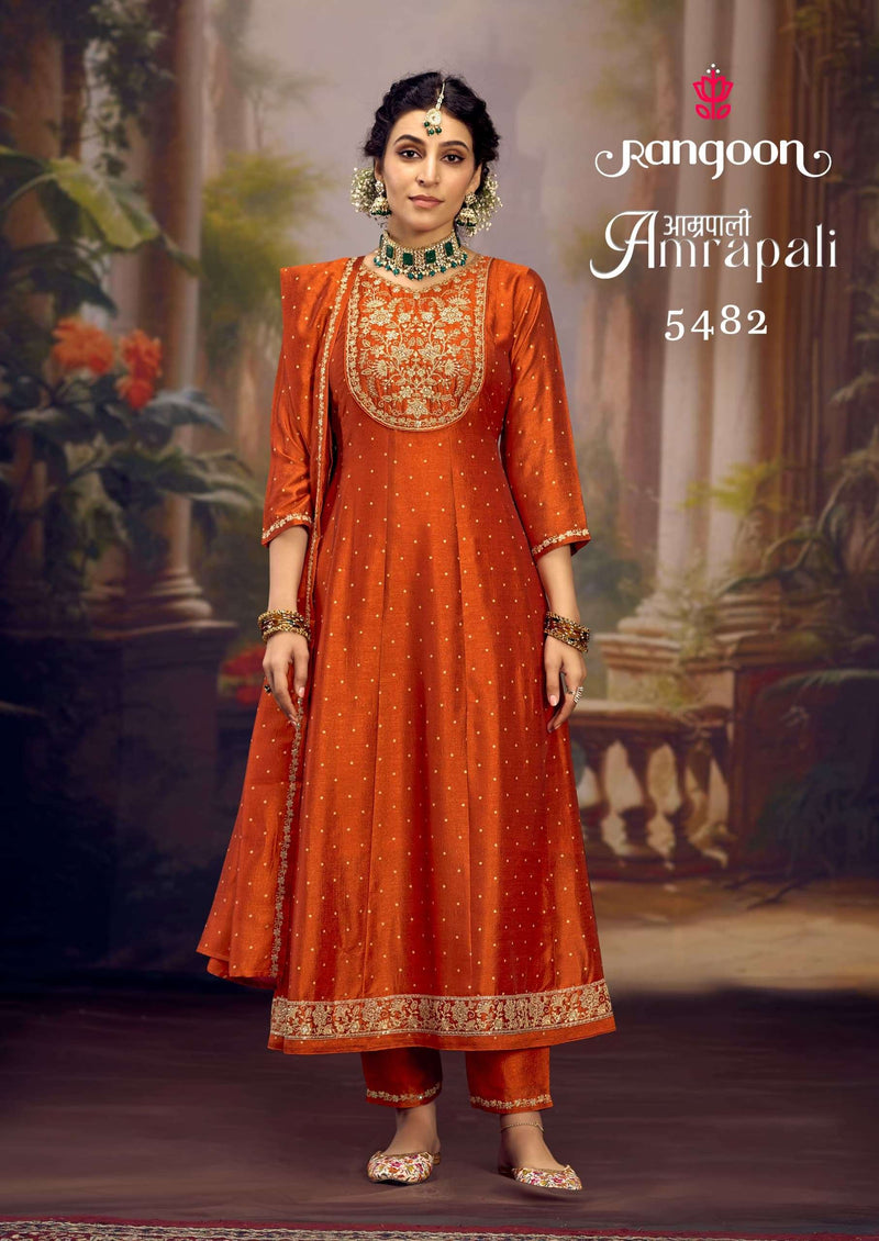 Rangoon Amrapali Silk  Fancy Embroidery Work Festival Wear Anarkali Style Suit