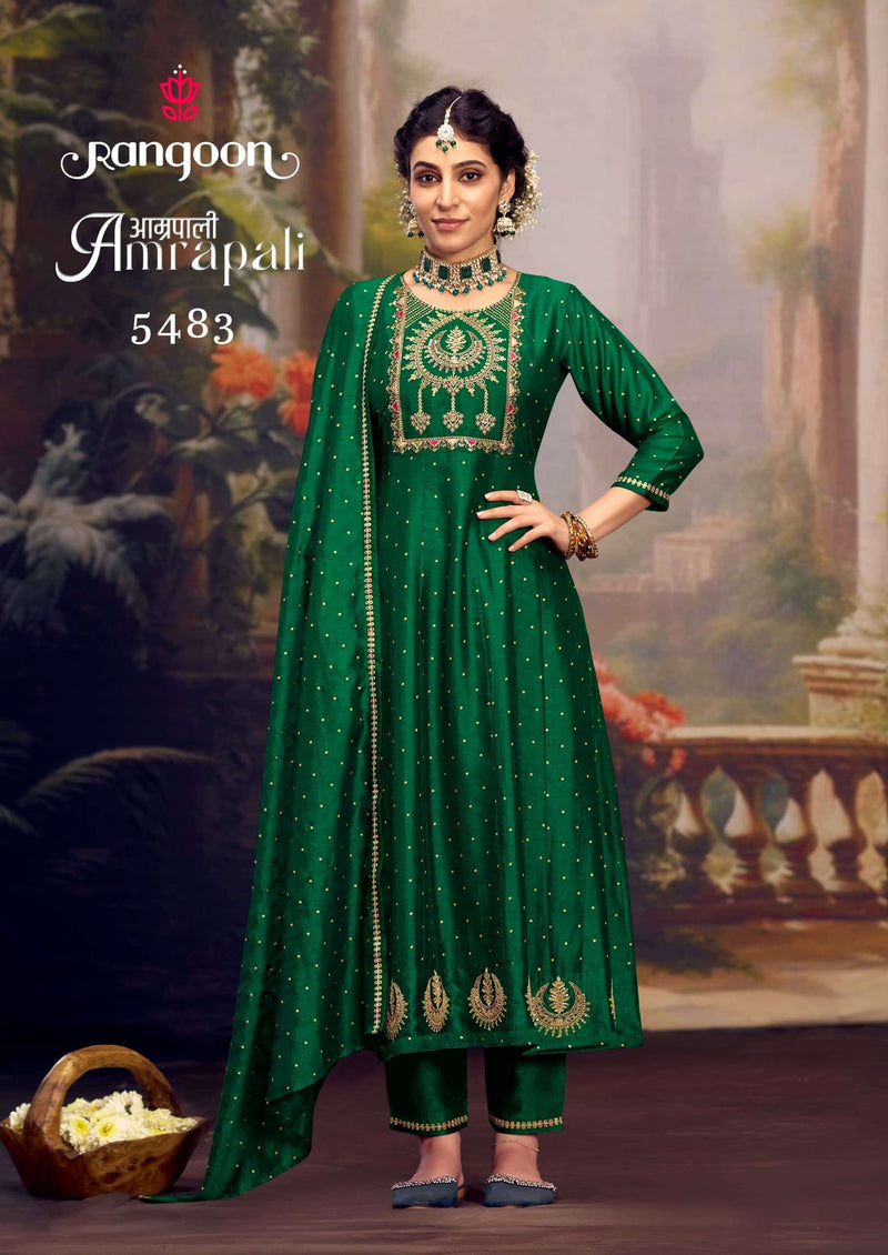 Rangoon Amrapali Silk  Fancy Embroidery Work Festival Wear Anarkali Style Suit