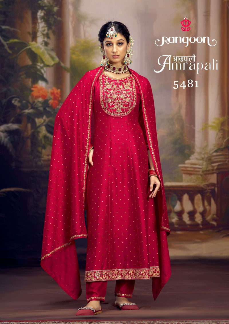 Rangoon Amrapali Silk  Fancy Embroidery Work Festival Wear Anarkali Style Suit