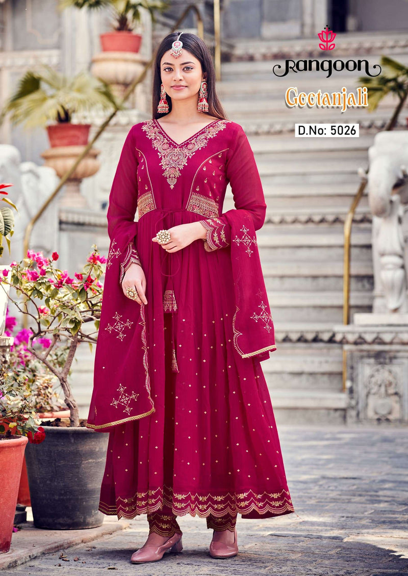 Rangoon Geetanjali Silk Fancy Embroidery Work Designer Party Wear Anarkali Suit