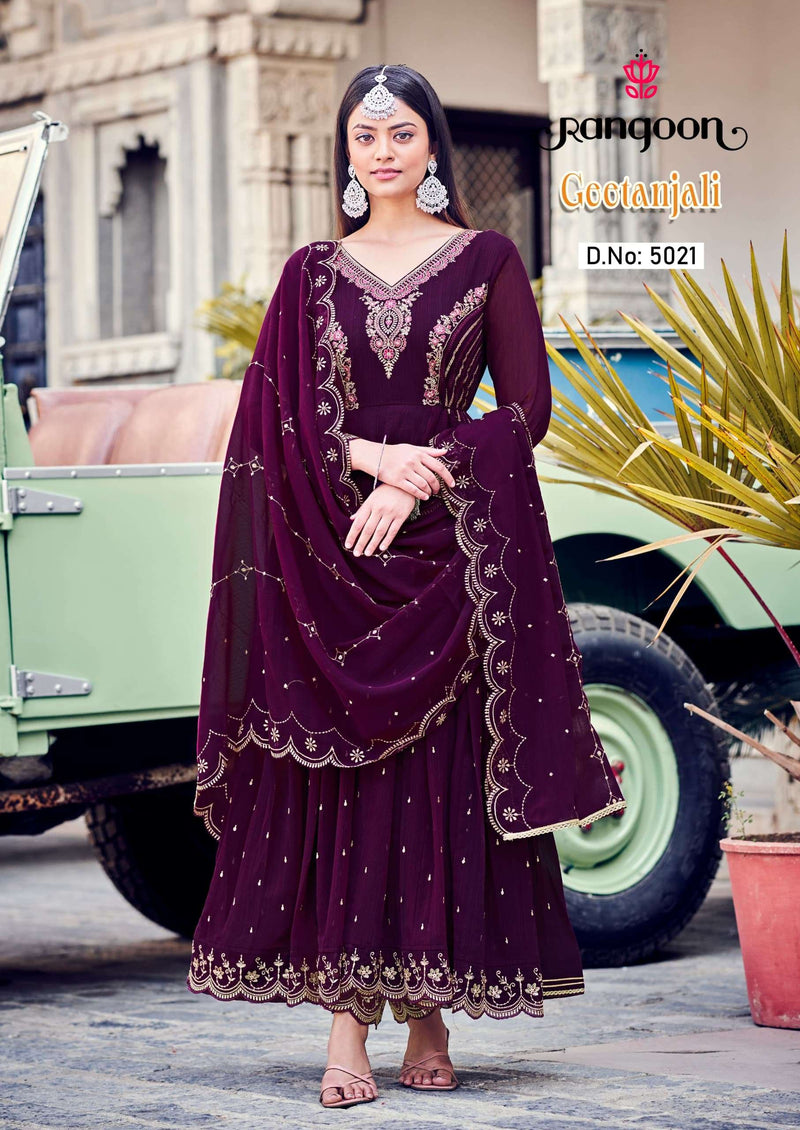 Rangoon Geetanjali Silk Fancy Embroidery Work Designer Party Wear Anarkali Suit