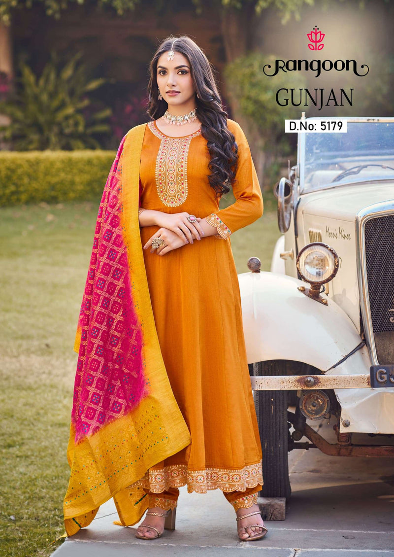 Rangoon Gunjan Silk  With Fancy Embroidery Work Heavy Designer Anarkali Kurti Combo Set