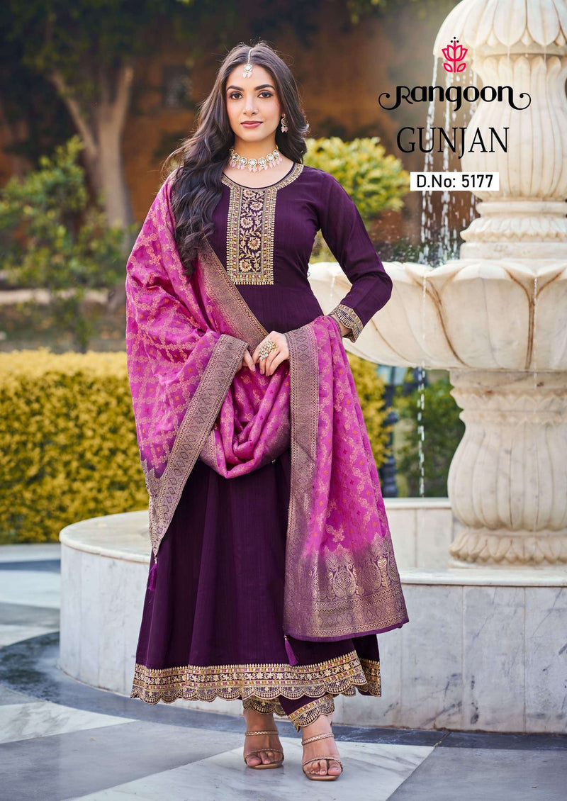 Rangoon Gunjan Silk  With Fancy Embroidery Work Heavy Designer Anarkali Kurti Combo Set