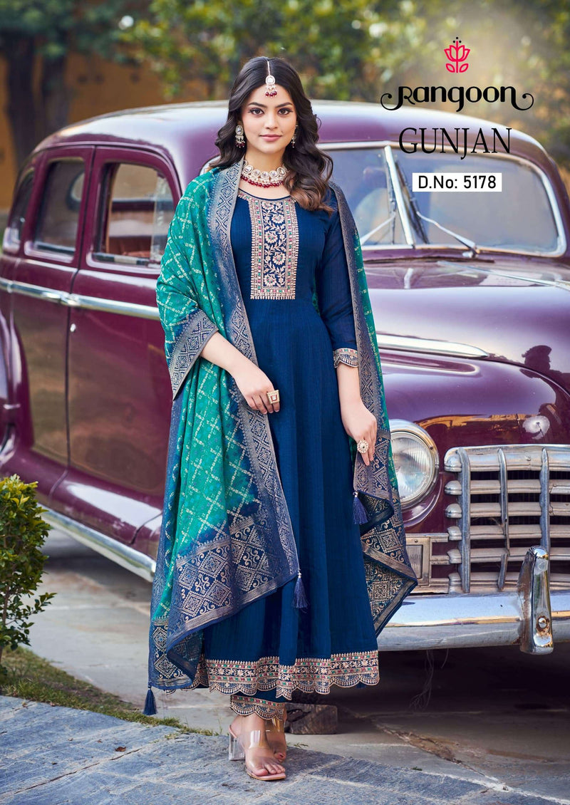 Rangoon Gunjan Silk  With Fancy Embroidery Work Heavy Designer Anarkali Kurti Combo Set