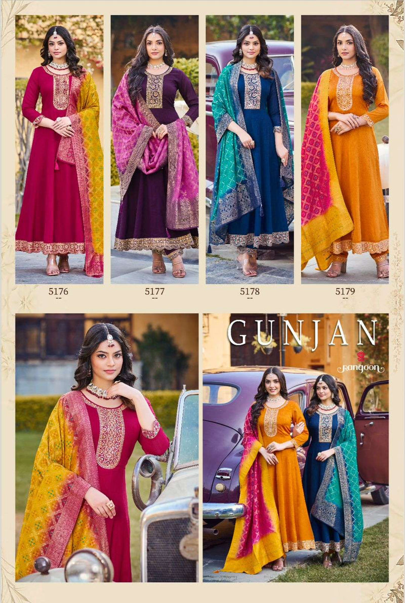 Rangoon Gunjan Silk  With Fancy Embroidery Work Heavy Designer Anarkali Kurti Combo Set