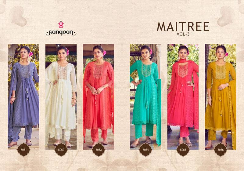 Rangoon Maitree Vol 3  Georgate With Fancy Embrodery Heavy Kurti Pant Dupatta Set