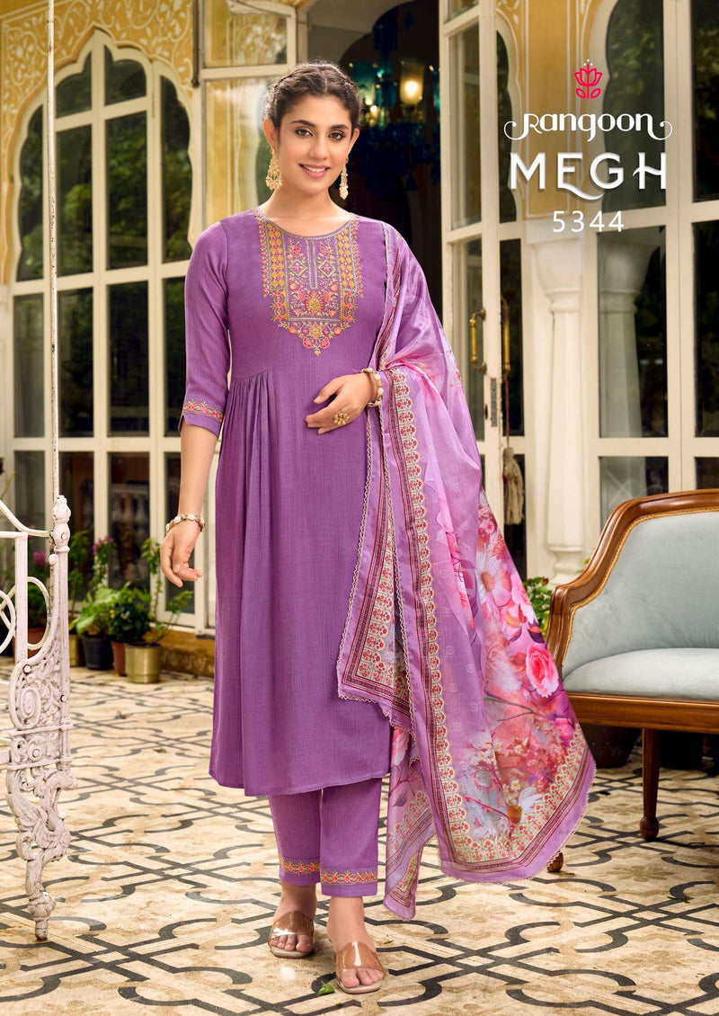 Rangoon Megh Viscose With Fancy Work Kurti Dupatta Set For Festival Wear