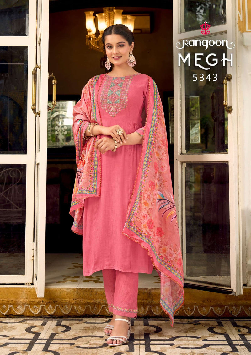 Rangoon Megh Viscose With Fancy Work Kurti Dupatta Set For Festival Wear