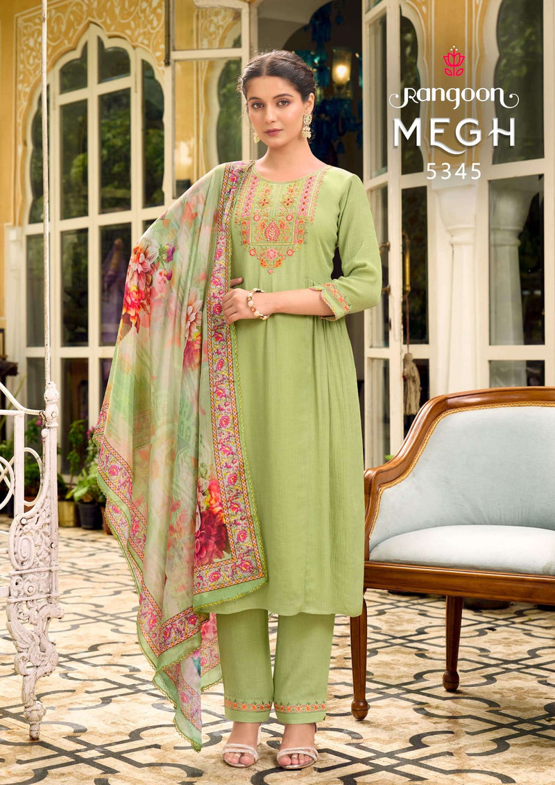 Rangoon Megh Viscose With Fancy Work Kurti Dupatta Set For Festival Wear