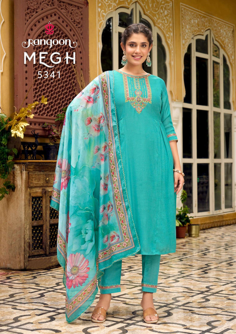 Rangoon Megh Viscose With Fancy Work Kurti Dupatta Set For Festival Wear