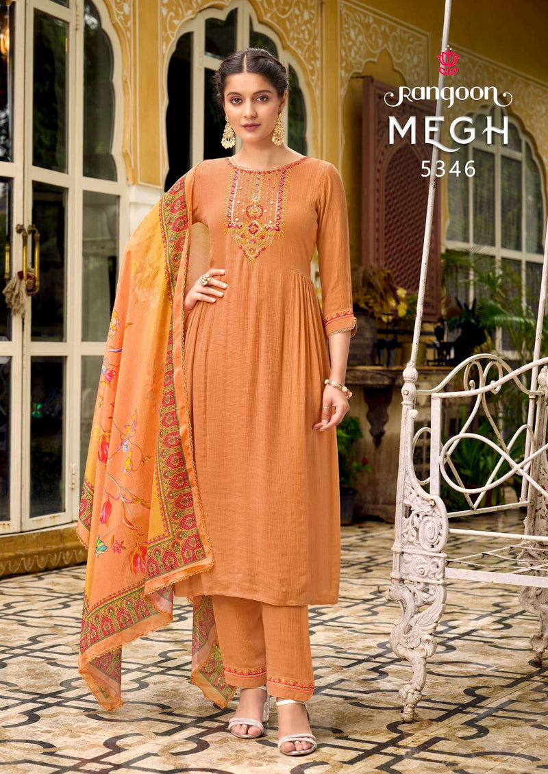 Rangoon Megh Viscose With Fancy Work Kurti Dupatta Set For Festival Wear