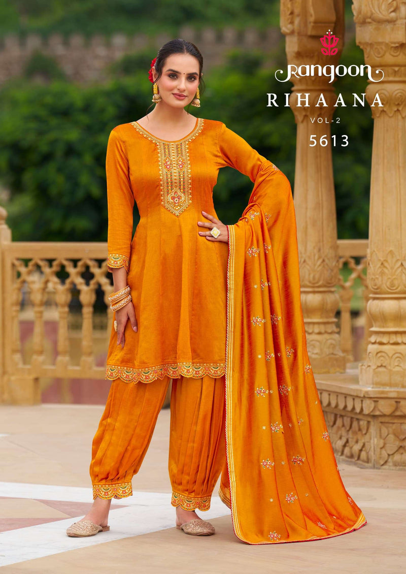 Rangoon Rihanna Vol 2 Silk Fancy Work Designer Kurti Afghani Style Pant Dupatta Set