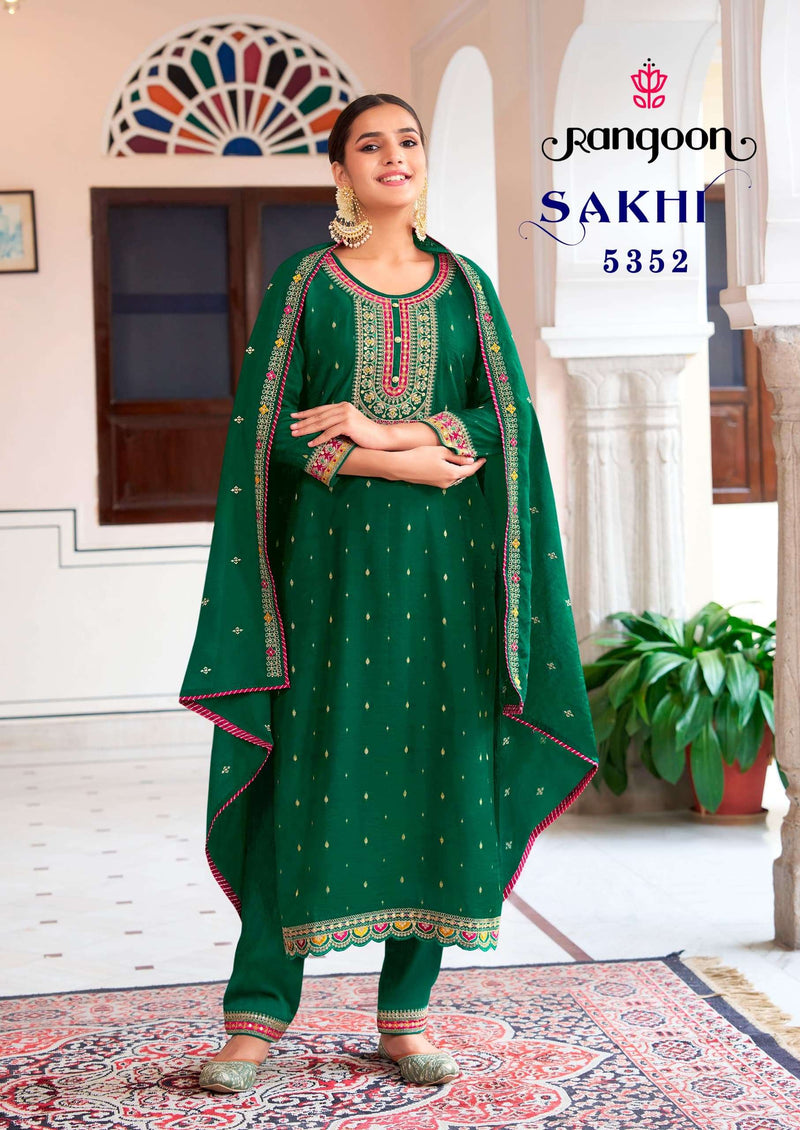 Rangoon Sakhi Viscose Jacquard  Fancy Embroidery Work Designer Kurti Combo Set