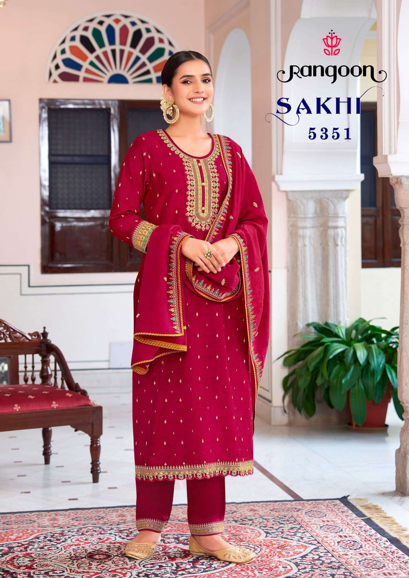 Rangoon Sakhi Viscose Jacquard  Fancy Embroidery Work Designer Kurti Combo Set