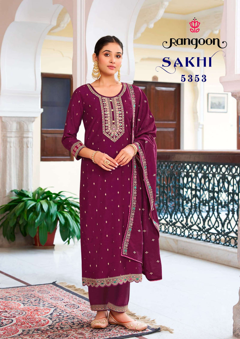 Rangoon Sakhi Viscose Jacquard  Fancy Embroidery Work Designer Kurti Combo Set