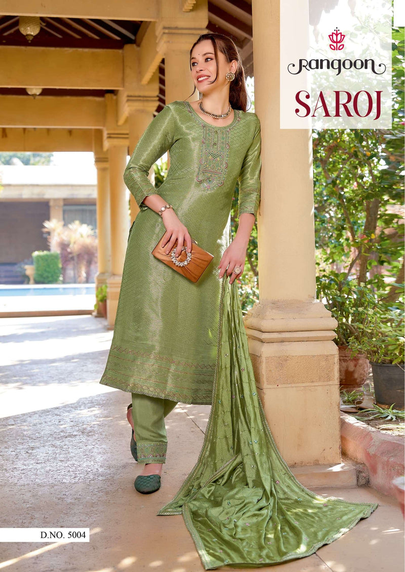 Rangoon Saroj  Pure Viscose Simmer Embroidery Work Designer Readymade Suit