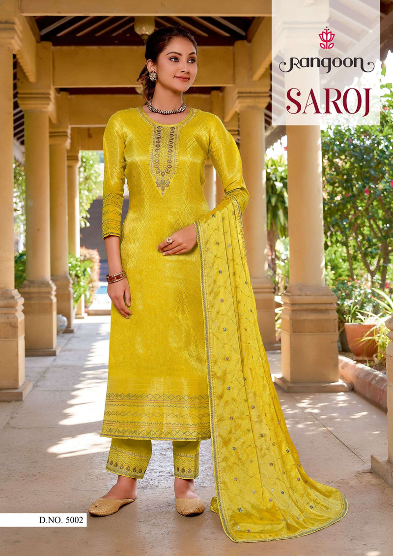 Rangoon Saroj  Pure Viscose Simmer Embroidery Work Designer Readymade Suit