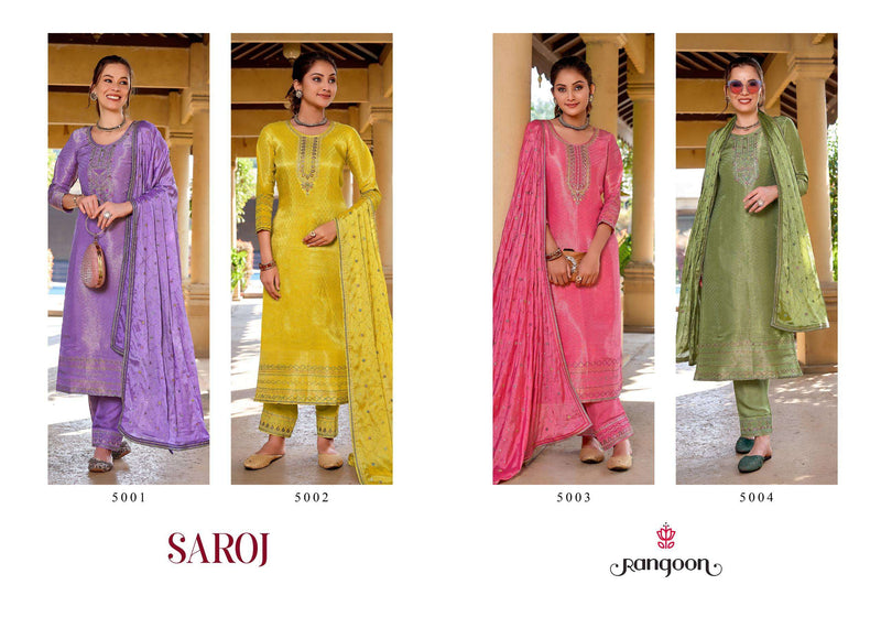 Rangoon Saroj  Pure Viscose Simmer Embroidery Work Designer Readymade Suit