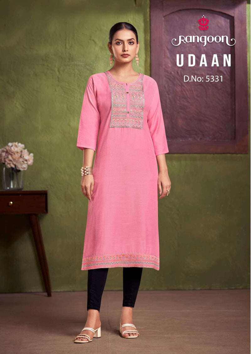 Rangoon Udaan Viscose With Heavy Neck Embroidery Fancy Work Kurti