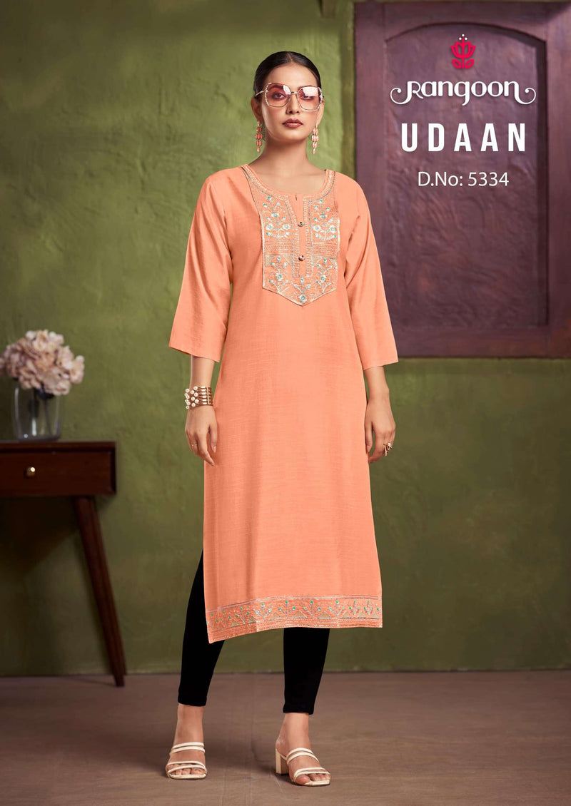 Rangoon Udaan Viscose With Heavy Neck Embroidery Fancy Work Kurti