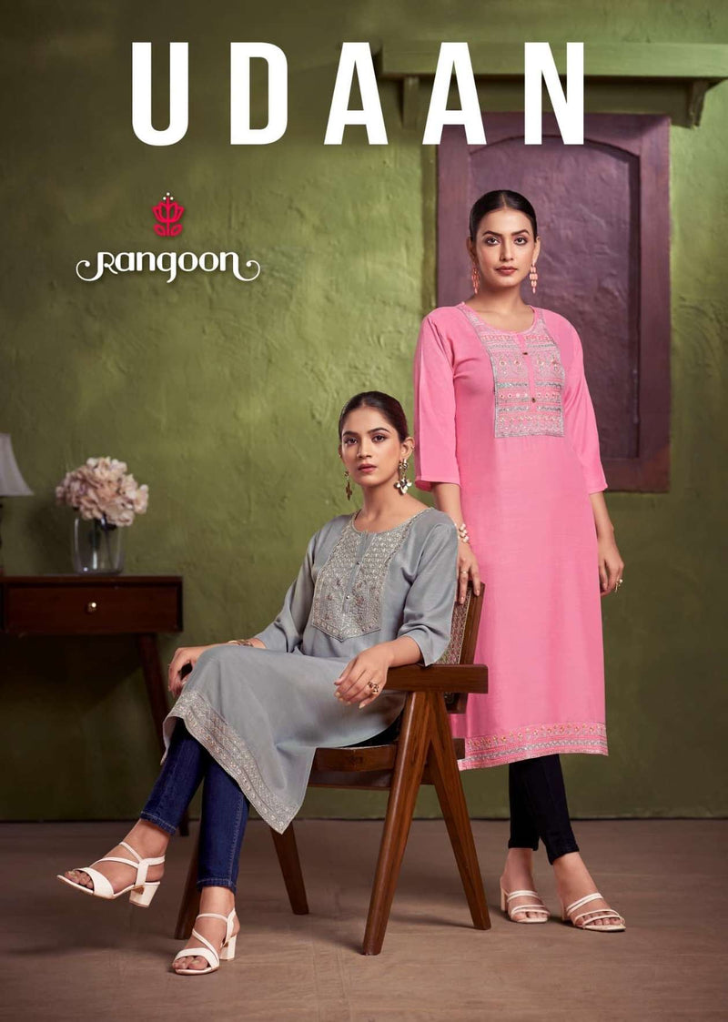 Rangoon Udaan Viscose With Heavy Neck Embroidery Fancy Work Kurti