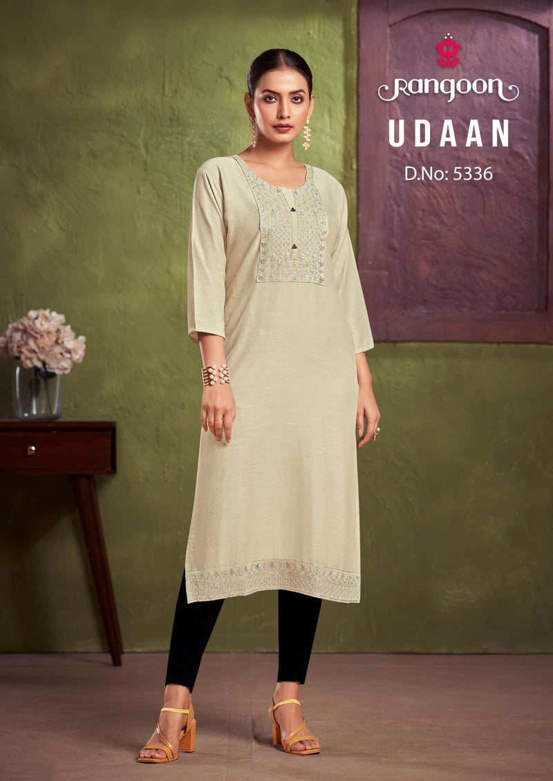 Rangoon Udaan Viscose With Heavy Neck Embroidery Fancy Work Kurti